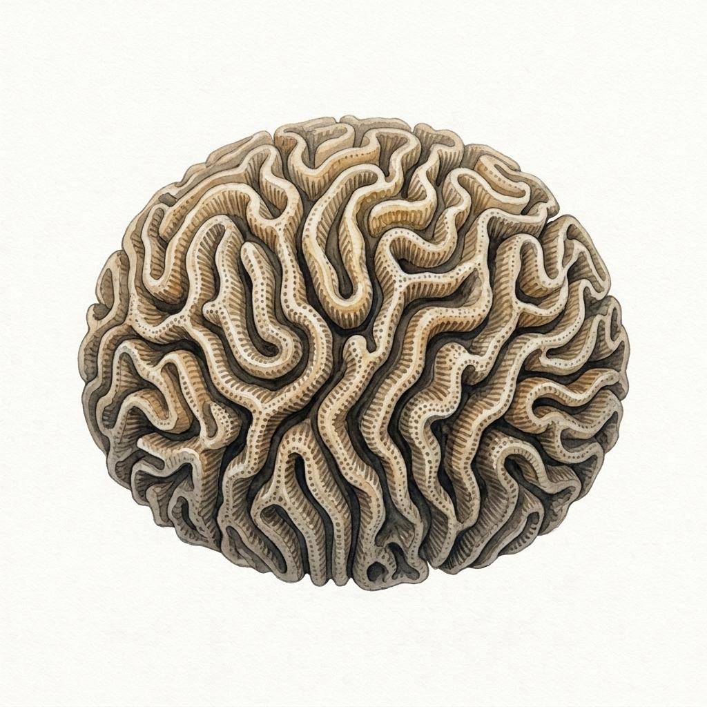Symmetrical brain coral watercolor artwork
