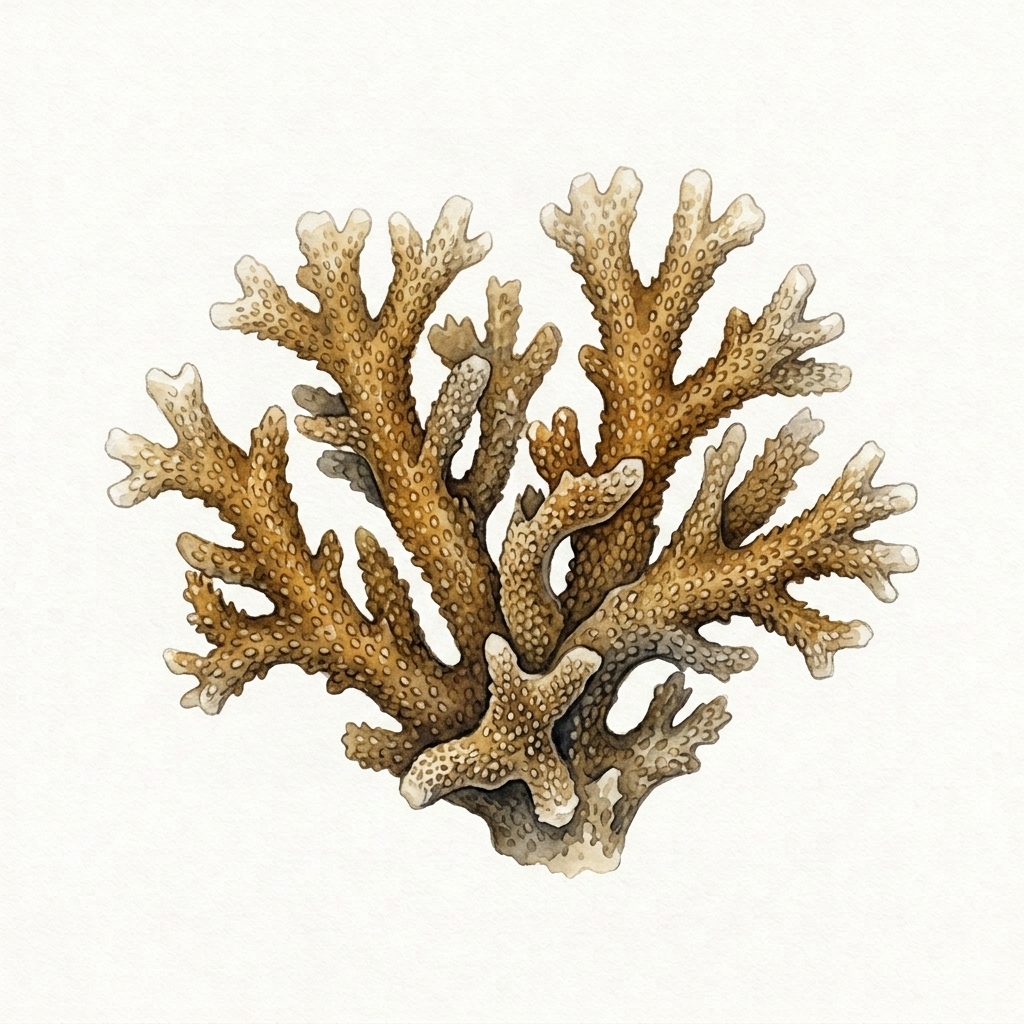 Branching fire coral watercolor artwork
